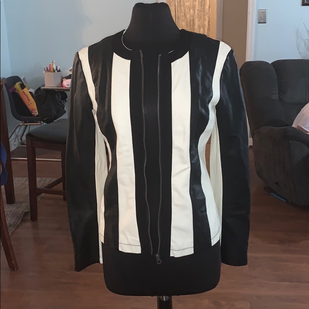 Black and white striped leather jacket